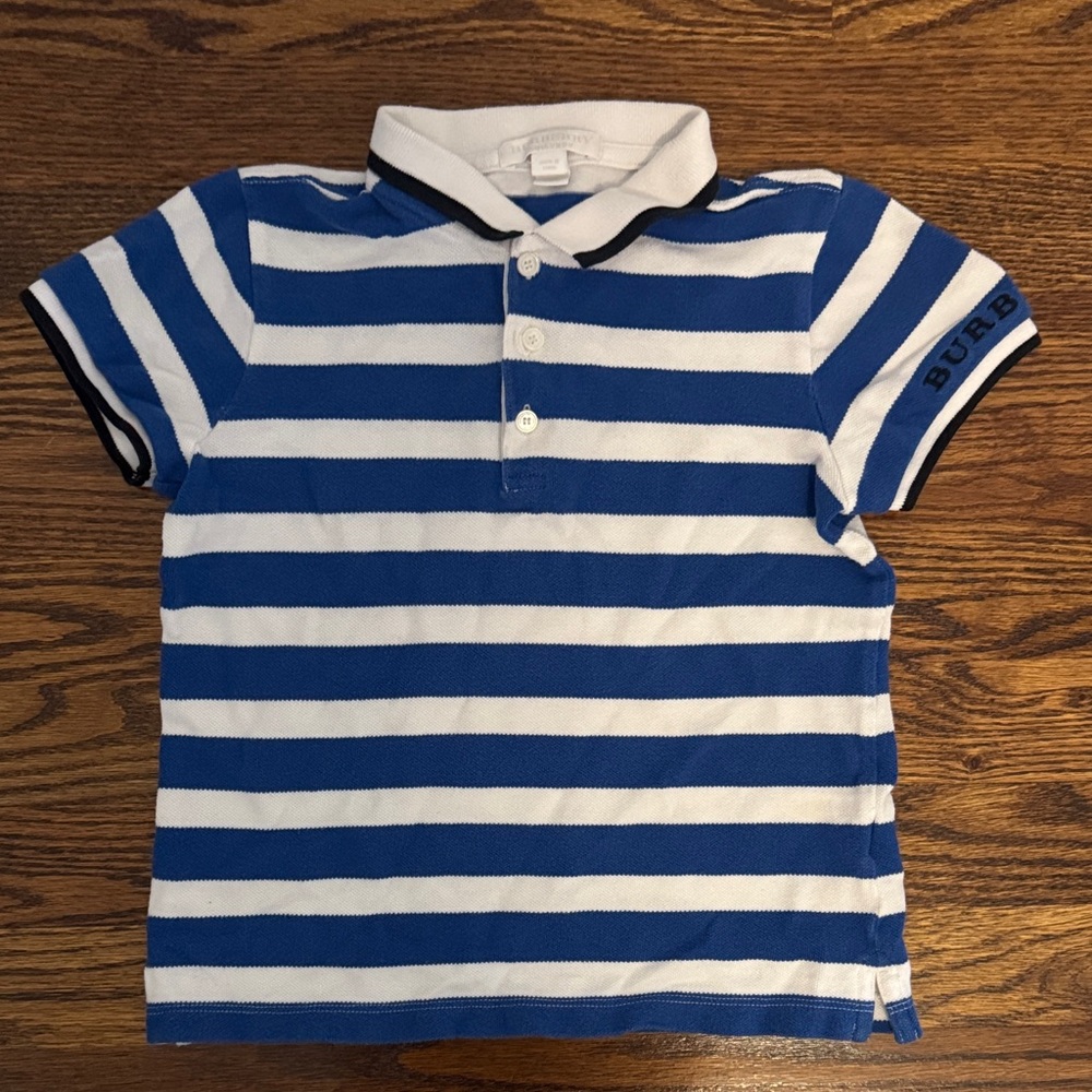 Burberry Blue and White Striped Kids Polo size 7